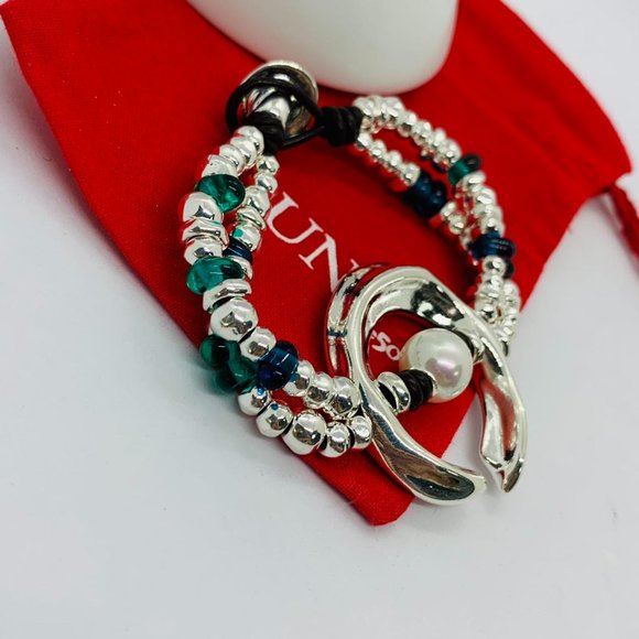 UNO de 50 blue Murano glass white pearl silver "Dune" declaration bracelet Women - Picture 5 of 8